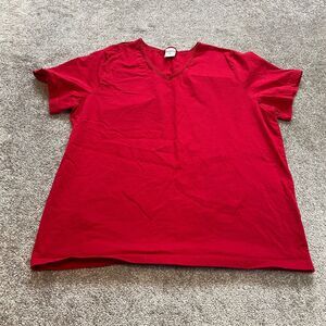Cascade Blues Shirt Womens Plus 2X Red Short Sleeve V Neck Solid Cotton Tee Top